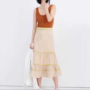 Madewell Print Mix Tiered Midi Skirt in Blossoming Vines